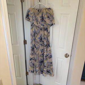 Tyche Blue and Cream Leaf Maxi Dress